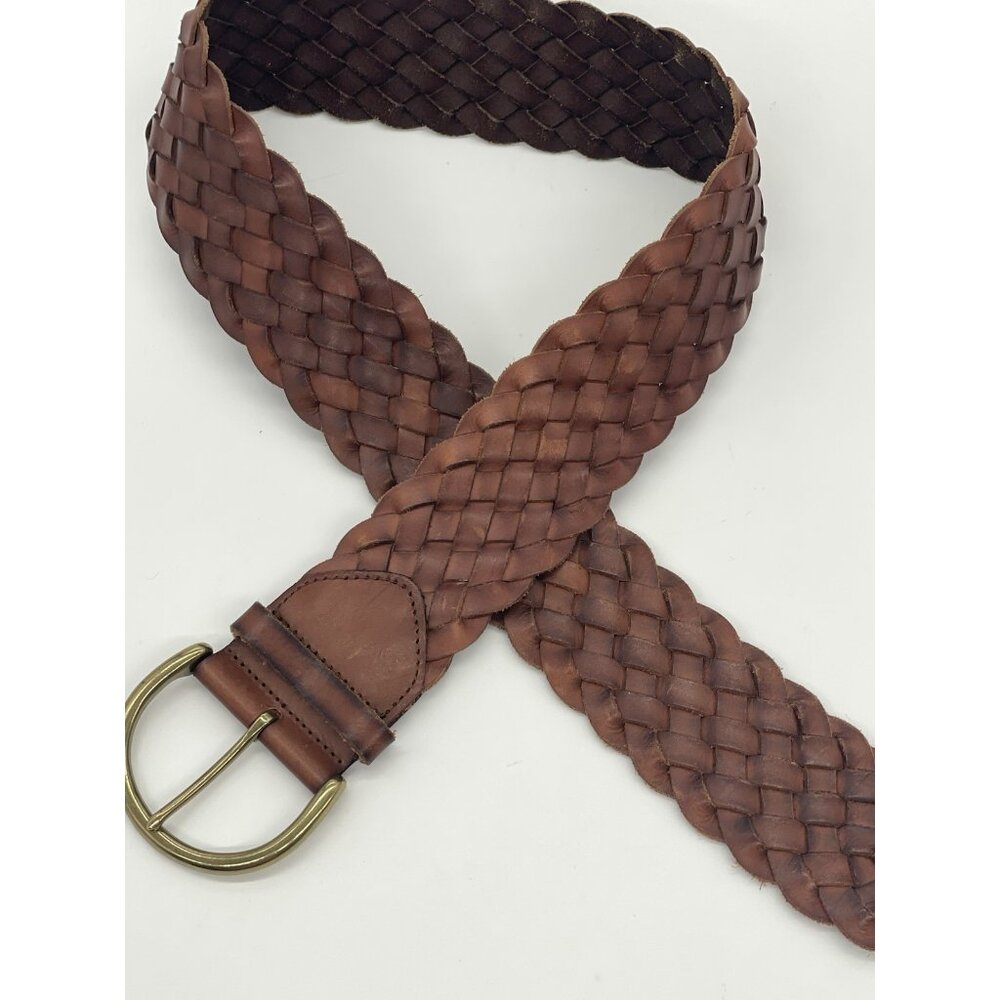 Madewell Brown Woven Leather Women’s 3" Wide Belt Sz S Boho Festival Peasant - Picture 3 of 6